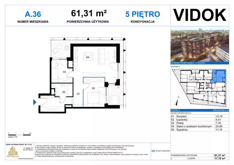 3 pokoje, mieszkanie 60,90 m², piętro 5, oferta nr A.M.36, VIDOK Apartamenty, Katowice, Śródmieście, ul. Kozielska