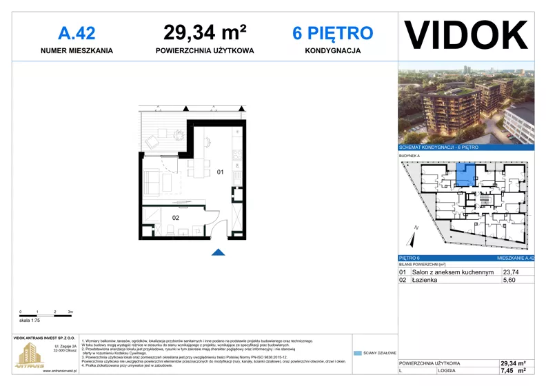 1 pokój, mieszkanie 29,34 m², piętro 6, oferta nr A.M.42, VIDOK Apartamenty, Katowice, Śródmieście, ul. Kozielska