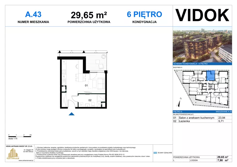 1 pokój, mieszkanie 29,45 m², piętro 6, oferta nr A.M.43, VIDOK Apartamenty, Katowice, Śródmieście, ul. Kozielska