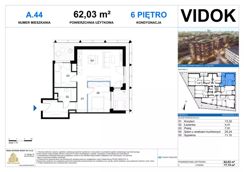3 pokoje, mieszkanie 61,62 m², piętro 6, oferta nr A.M.44, VIDOK Apartamenty, Katowice, Śródmieście, ul. Kozielska