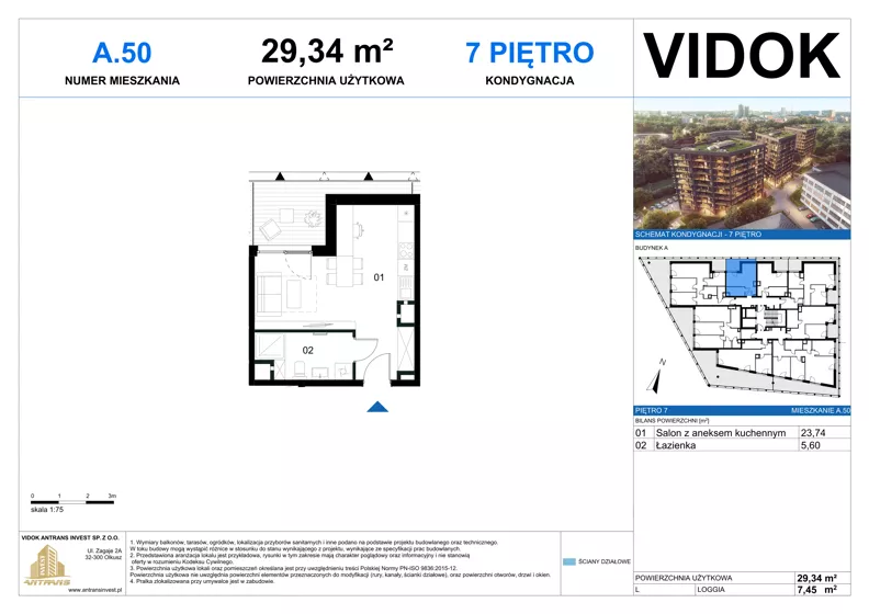 1 pokój, mieszkanie 29,34 m², piętro 7, oferta nr A.M.50, VIDOK Apartamenty, Katowice, Śródmieście, ul. Kozielska
