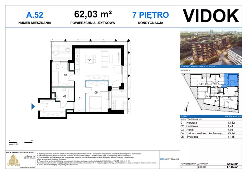 3 pokoje, mieszkanie 61,62 m², piętro 7, oferta nr A.M.52, VIDOK Apartamenty, Katowice, Śródmieście, ul. Kozielska