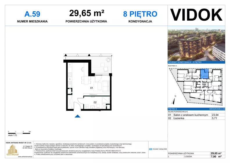1 pokój, mieszkanie 29,45 m², piętro 8, oferta nr A.M.59, VIDOK Apartamenty, Katowice, Śródmieście, ul. Kozielska