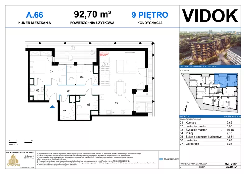 3 pokoje, apartament 92,70 m², piętro 9, oferta nr A.M.66, VIDOK Apartamenty, Katowice, Śródmieście, ul. Kozielska