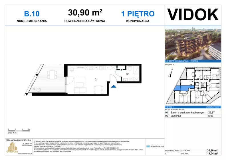 1 pokój, mieszkanie 30,90 m², piętro 1, oferta nr B.M.10, VIDOK Apartamenty, Katowice, Śródmieście, ul. Kozielska