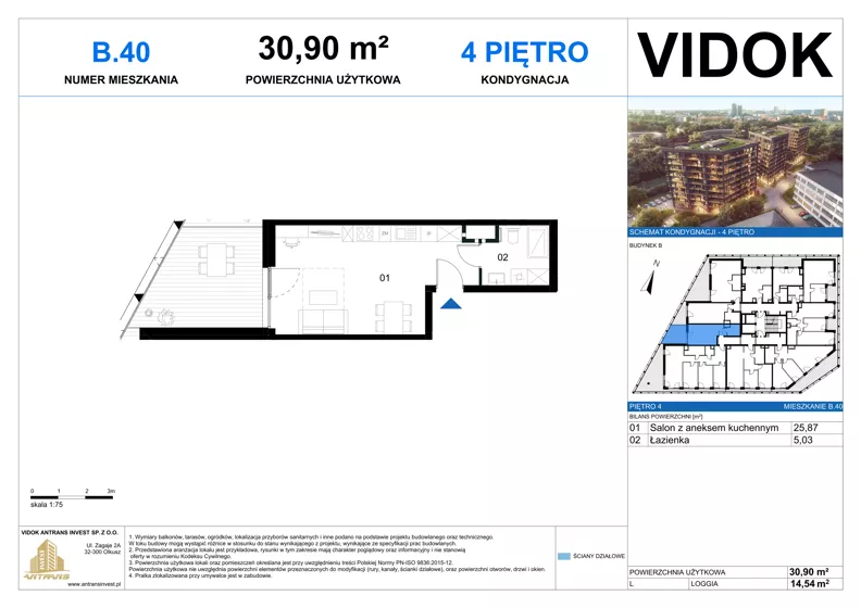 1 pokój, mieszkanie 30,90 m², piętro 4, oferta nr B.M.40, VIDOK Apartamenty, Katowice, Śródmieście, ul. Kozielska