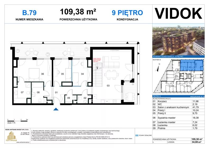 4 pokoje, mieszkanie 109,38 m², piętro 9, oferta nr B.M.79, VIDOK Apartamenty, Katowice, Śródmieście, ul. Kozielska