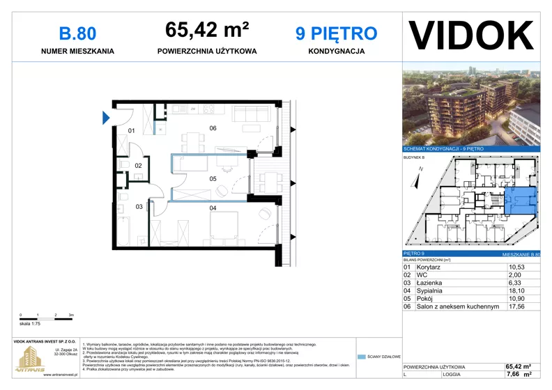 3 pokoje, apartament 65,42 m², piętro 9, oferta nr B.M.80, VIDOK Apartamenty, Katowice, Śródmieście, ul. Kozielska