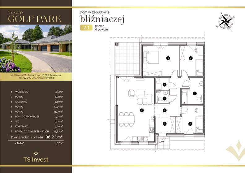 Dom i rezydencja 96,00 m², oferta nr 2.1., Tesoro Golf Park - Domy, Pętkowice, ul. Golfistów 1