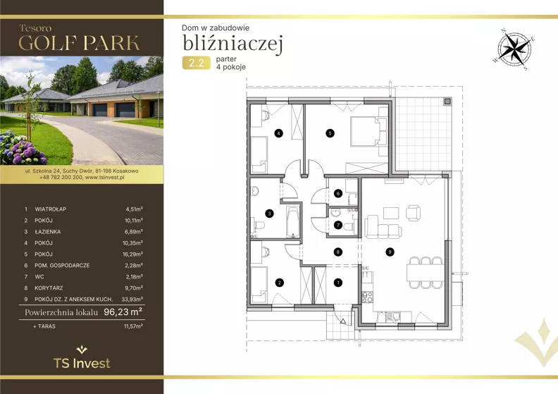 Dom i rezydencja 96,00 m², oferta nr 2.2., Tesoro Golf Park - Domy, Pętkowice, ul. Golfistów 1