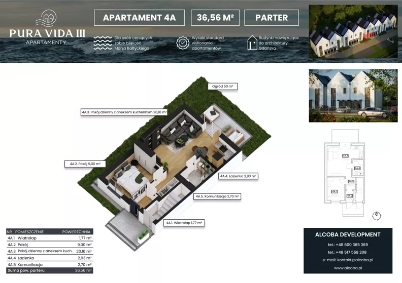 2 pokoje, apartament 36,56 m², parter, oferta nr 4A (B2/1), Pura Vida III , Gdańsk, Wyspa Sobieszewska, ul. Uzdrowiskowa