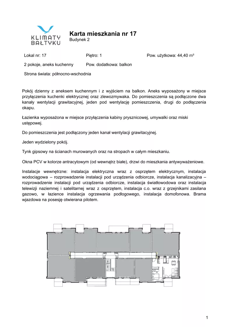 2 pokoje, apartament inwestycyjny 44,40 m², piętro 1, oferta nr 17, Klimaty Bałtyku, Dziwnów, ul. Daglezji 93-94