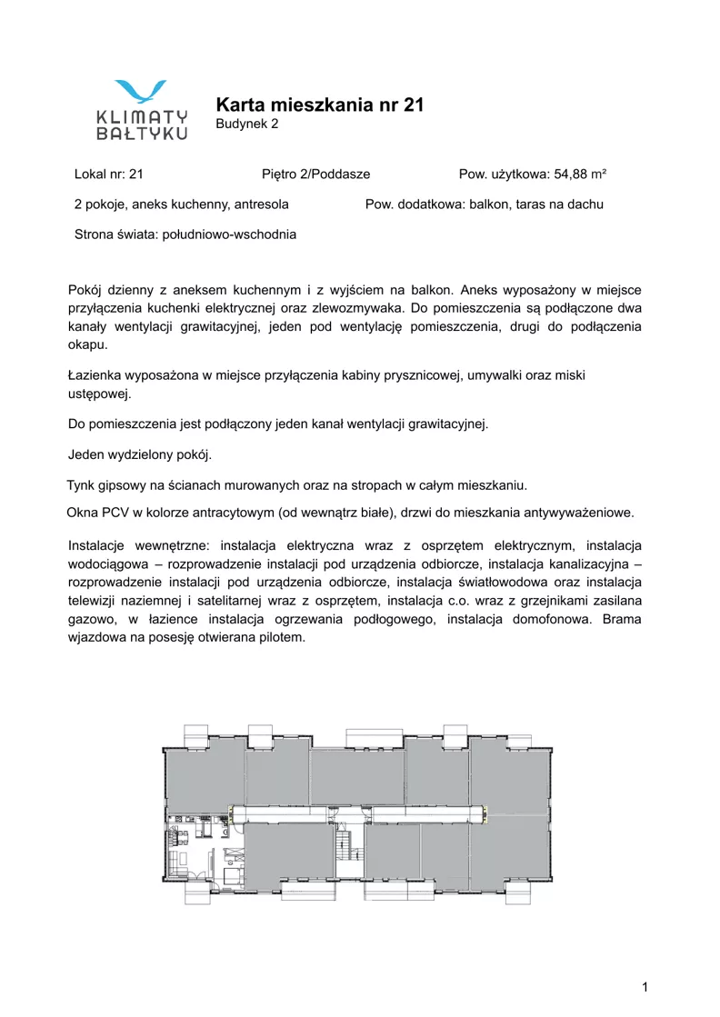 2 pokoje, apartament inwestycyjny 54,88 m², piętro 2, oferta nr 21, Klimaty Bałtyku, Dziwnów, ul. Daglezji 93-94