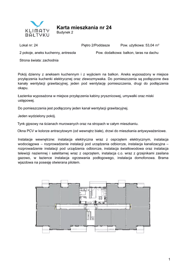 2 pokoje, apartament inwestycyjny 53,04 m², piętro 2, oferta nr 24, Klimaty Bałtyku, Dziwnów, ul. Daglezji 93-94