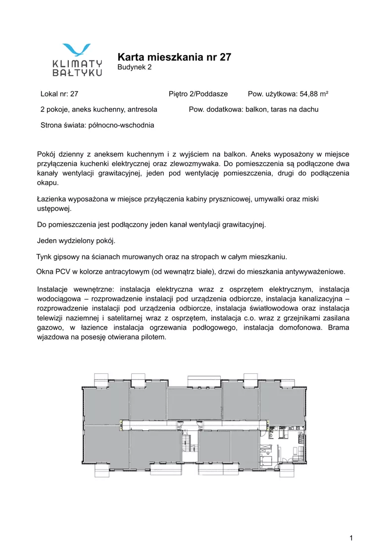 2 pokoje, apartament inwestycyjny 54,88 m², piętro 2, oferta nr 27, Klimaty Bałtyku, Dziwnów, ul. Daglezji 93-94
