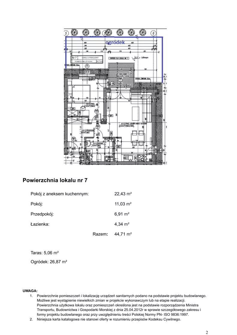 2 pokoje, apartament inwestycyjny 44,71 m², parter, oferta nr 7, Klimaty Bałtyku, Dziwnów, ul. Daglezji 93-94