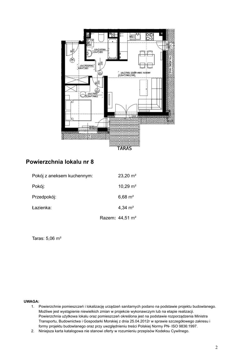 2 pokoje, apartament inwestycyjny 45,51 m², parter, oferta nr 8, Klimaty Bałtyku, Dziwnów, ul. Daglezji 93-94