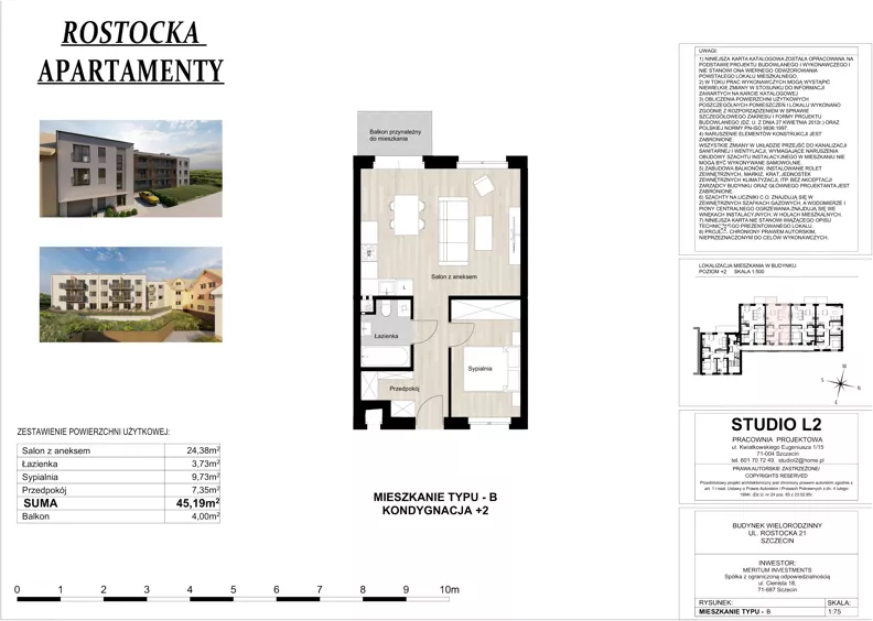 2 pokoje, apartament 45,19 m², piętro 2, oferta nr 12, Słoneczne Warszewo, Szczecin, Północ, Warszewo, Rostocka 21