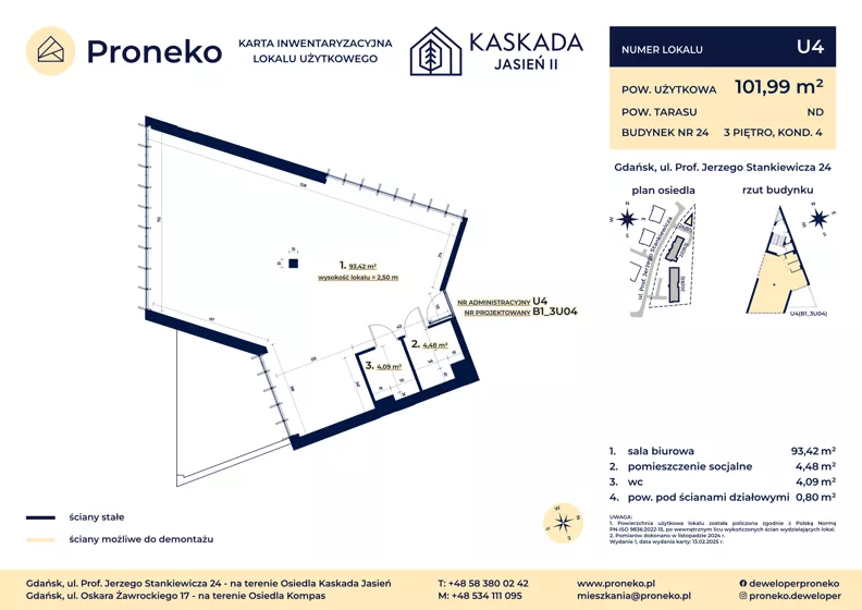 Lokal użytkowy 101,99 m², oferta nr B1_3U04, Kaskada Jasień II - lokale usługowe, Gdańsk, Jasień, ul. Stankiewicza 24