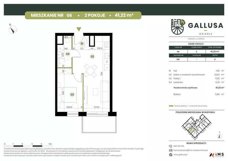 2 pokoje, mieszkanie 41,22 m², parter, oferta nr GAL1.6, Osiedle Gallusa, Katowice, Brynów-Osiedle Zgrzebnioka, Brynów, ul. Józefa Gallusa 10B i 12B