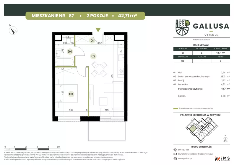 2 pokoje, mieszkanie 42,71 m², parter, oferta nr GAL1.87, Osiedle Gallusa, Katowice, Brynów-Osiedle Zgrzebnioka, Brynów, ul. Józefa Gallusa 10B i 12B