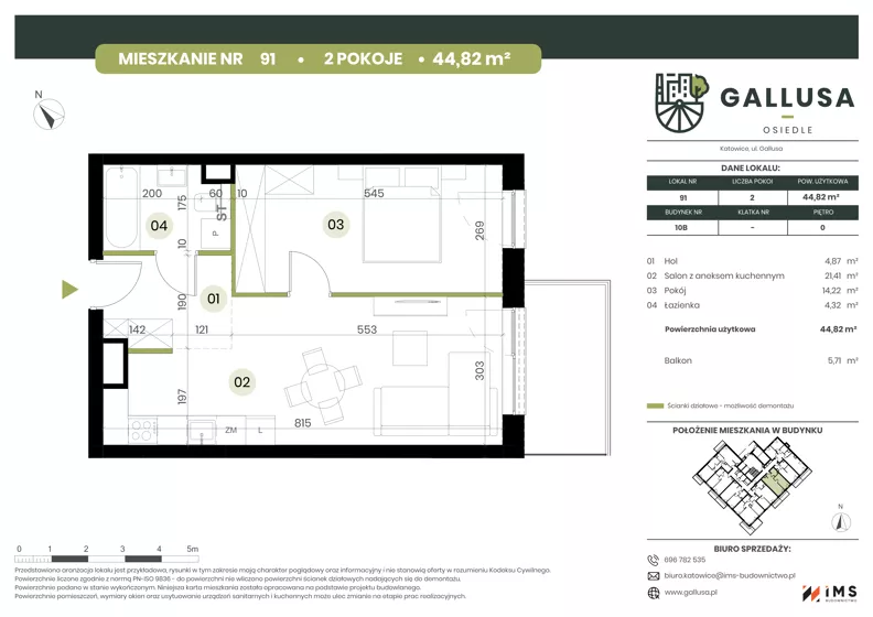 2 pokoje, mieszkanie 44,82 m², parter, oferta nr GAL1.91, Osiedle Gallusa, Katowice, Brynów-Osiedle Zgrzebnioka, Brynów, ul. Józefa Gallusa 10B i 12B