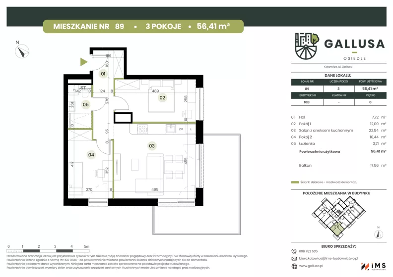 3 pokoje, mieszkanie 56,41 m², parter, oferta nr GAL1.89, Osiedle Gallusa, Katowice, Brynów-Osiedle Zgrzebnioka, Brynów, ul. Józefa Gallusa 10B i 12B