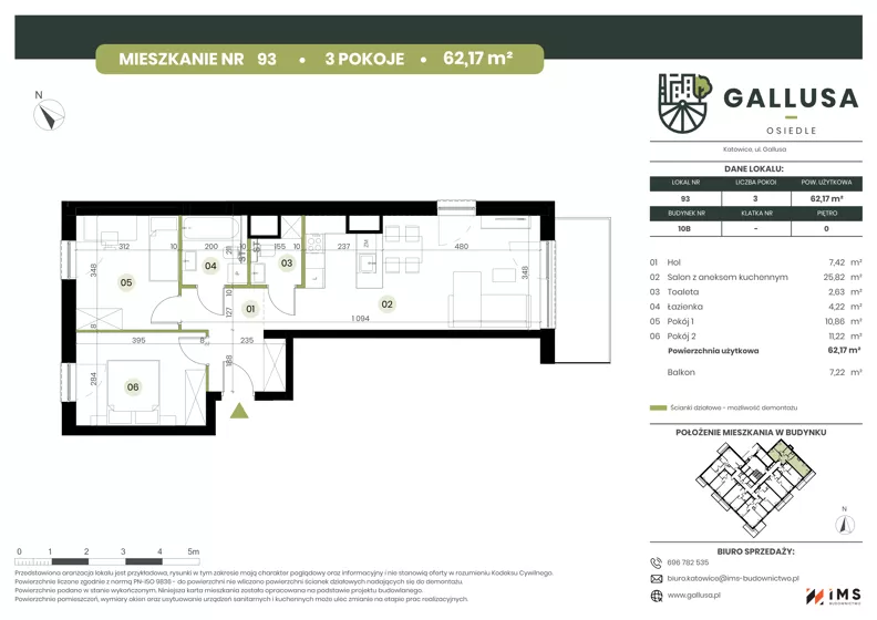 3 pokoje, mieszkanie 62,17 m², parter, oferta nr GAL1.93, Osiedle Gallusa, Katowice, Brynów-Osiedle Zgrzebnioka, Brynów, ul. Józefa Gallusa 10B i 12B