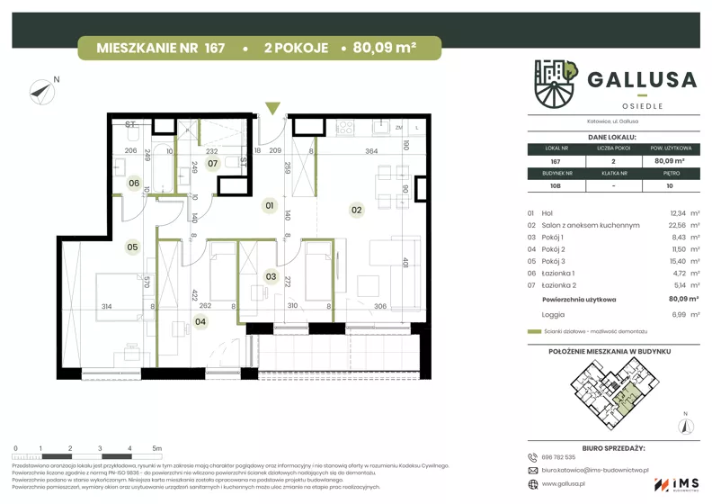 4 pokoje, mieszkanie 80,03 m², piętro 10, oferta nr GAL1.167, Osiedle Gallusa, Katowice, Brynów-Osiedle Zgrzebnioka, Brynów, ul. Józefa Gallusa 10B i 12B