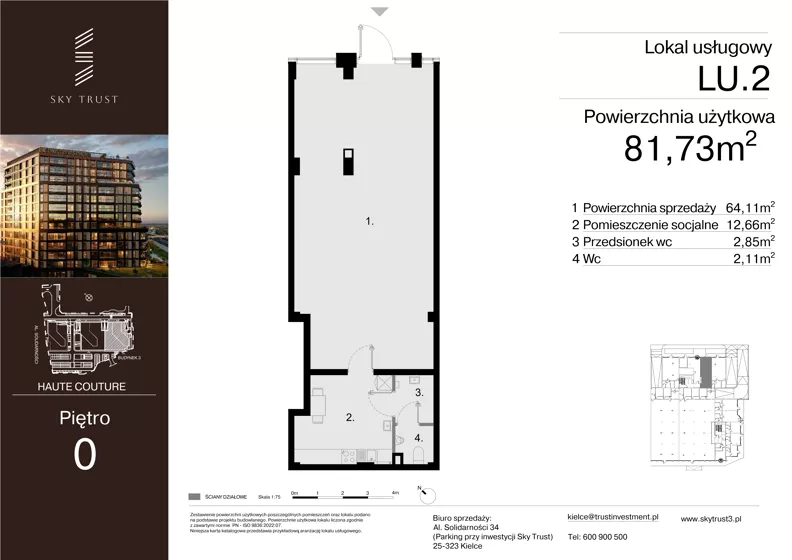 Lokal użytkowy 81,73 m², oferta nr LU.2, Sky Trust III lokale użytkowe, Kielce, Bocianek, al. Solidarności 32 B