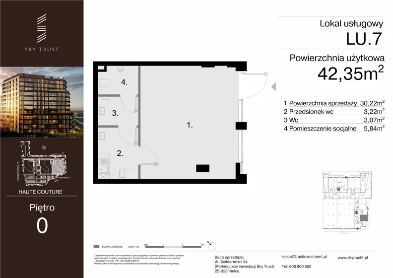 Lokal użytkowy 42,35 m², oferta nr LU.7, Sky Trust III lokale użytkowe, Kielce, Bocianek, al. Solidarności 32 B