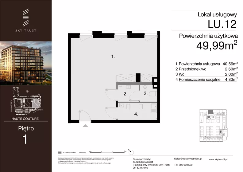 Lokal użytkowy 49,99 m², oferta nr LU.12, Sky Trust III lokale użytkowe, Kielce, Bocianek, al. Solidarności 32 B