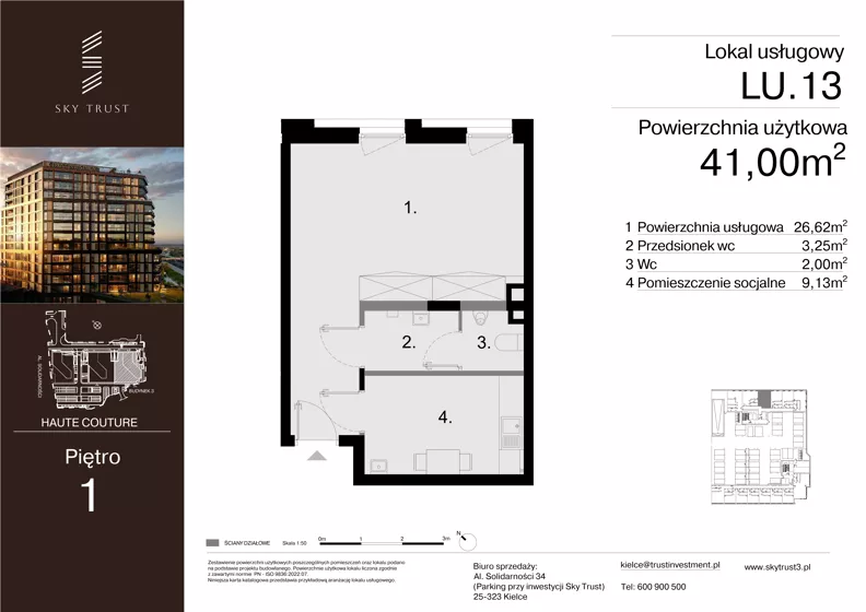 Lokal użytkowy 41,00 m², oferta nr LU.13, Sky Trust III lokale użytkowe, Kielce, Bocianek, al. Solidarności 32 B