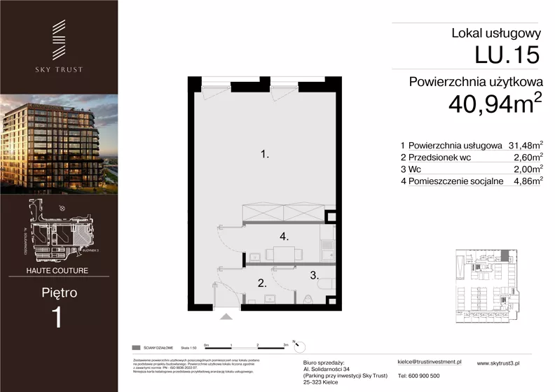 Lokal użytkowy 40,94 m², oferta nr LU.15, Sky Trust III lokale użytkowe, Kielce, Bocianek, al. Solidarności 32 B