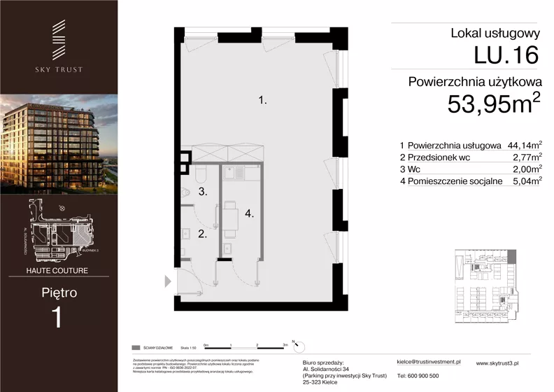 Lokal użytkowy 53,95 m², oferta nr LU.16, Sky Trust III lokale użytkowe, Kielce, Bocianek, al. Solidarności 32 B