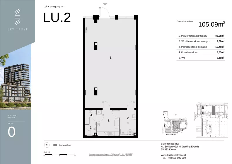 Lokal użytkowy 105,09 m², oferta nr LU2, Sky Trust etap II lokale użytkowe, Kielce, Bocianek, al. Solidarności / ul. Świętokrzyska