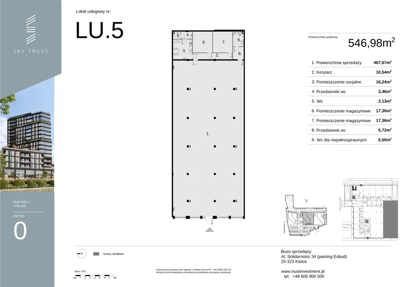 Lokal użytkowy 546,98 m², oferta nr LU5, Sky Trust etap II lokale użytkowe, Kielce, Bocianek, al. Solidarności / ul. Świętokrzyska