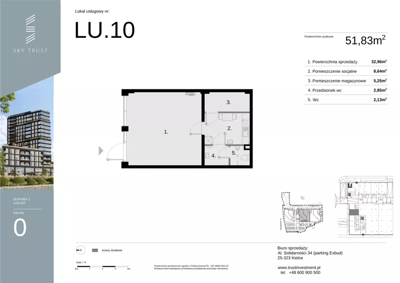 Lokal użytkowy 51,83 m², oferta nr LU10, Sky Trust etap II lokale użytkowe, Kielce, Bocianek, al. Solidarności / ul. Świętokrzyska
