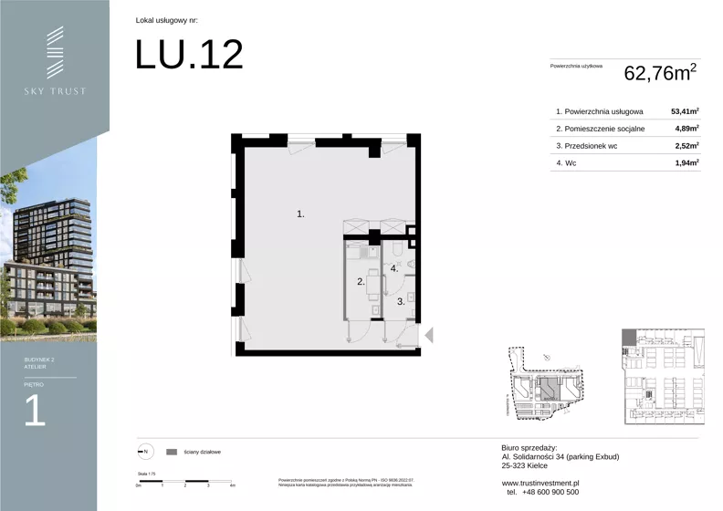 Lokal użytkowy 62,76 m², oferta nr LU12, Sky Trust etap II lokale użytkowe, Kielce, Bocianek, al. Solidarności / ul. Świętokrzyska