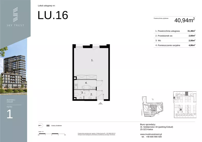 Lokal użytkowy 40,94 m², oferta nr LU16, Sky Trust etap II lokale użytkowe, Kielce, Bocianek, al. Solidarności / ul. Świętokrzyska