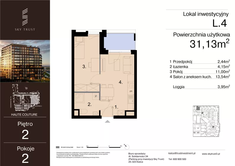 2 pokoje, lokal inwestycyjny 31,13 m², piętro 2, oferta nr L.4, Sky Trust III - lokale inwestycyjne, Kielce, Bocianek, al. Solidarności 32 B