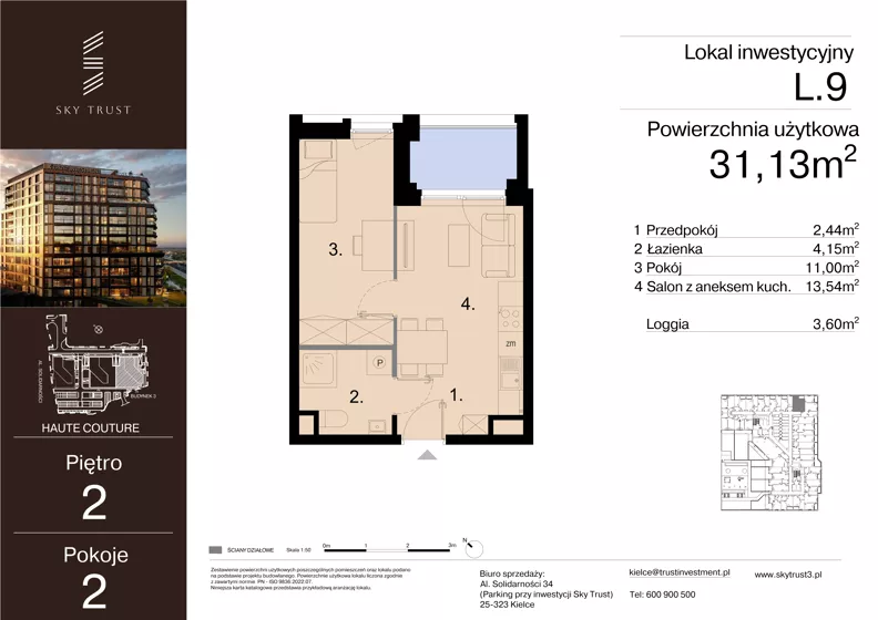 2 pokoje, lokal inwestycyjny 31,13 m², piętro 2, oferta nr L.9, Sky Trust III - lokale inwestycyjne, Kielce, Bocianek, al. Solidarności 32 B