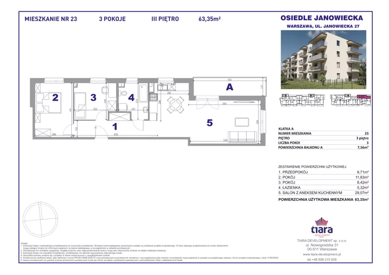 3 pokoje, mieszkanie 63,35 m², piętro 3, oferta nr 23, Osiedle Janowiecka 27, Warszawa, Targówek, Elsnerów, ul. Janowiecka 27