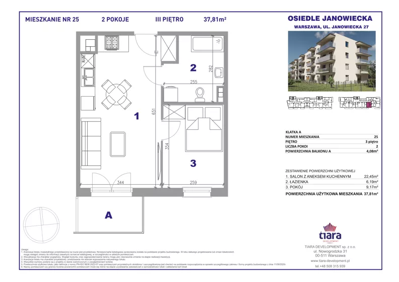 2 pokoje, mieszkanie 37,81 m², piętro 3, oferta nr 25, Osiedle Janowiecka 27, Warszawa, Targówek, Elsnerów, ul. Janowiecka 27