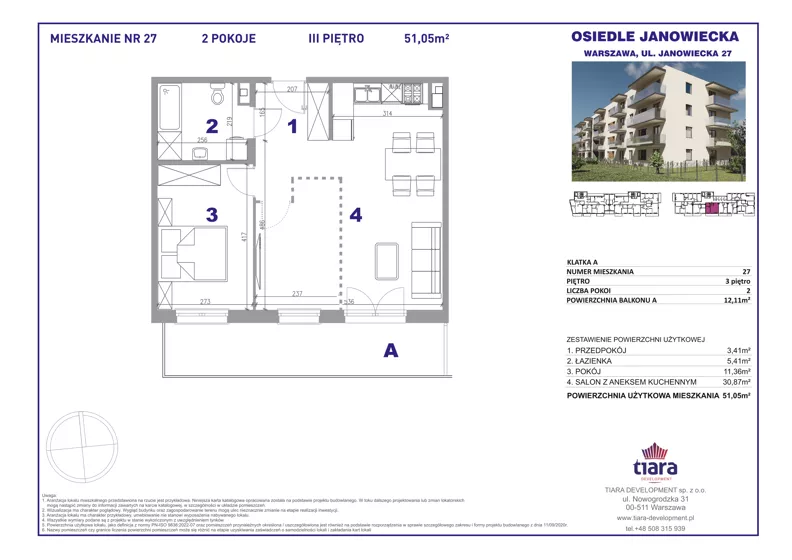 2 pokoje, mieszkanie 51,05 m², piętro 3, oferta nr 27, Osiedle Janowiecka 27, Warszawa, Targówek, Elsnerów, ul. Janowiecka 27