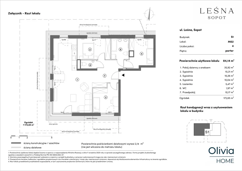 4 pokoje, mieszkanie 84,14 m², parter, oferta nr s1.0.02, Leśna Sopot, Sopot, Świemirowo, ul. Leśna 13