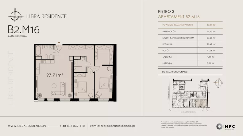 3 pokoje, apartament 97,71 m², piętro 2, oferta nr B2.M16, Libra Residence, Kraków, Stare Miasto, ul. Librowszczyzna 3 / Bonerowska 1
