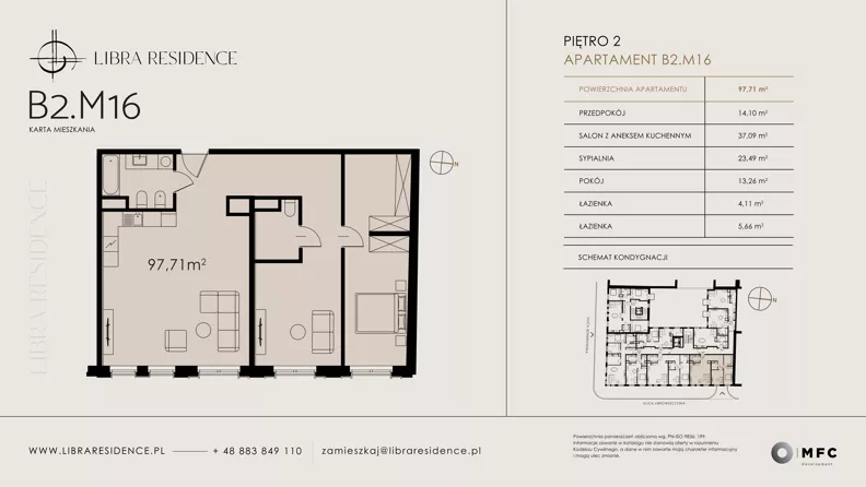 3 pokoje, apartament 97,71 m², piętro 2, oferta nr B2.M16, Libra Residence, Kraków, Stare Miasto, ul. Librowszczyzna 3 / Bonerowska 1