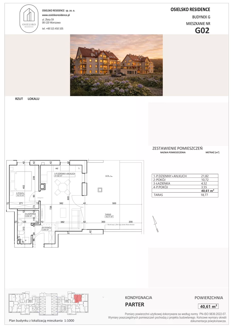 2 pokoje, mieszkanie 40,61 m², parter, oferta nr G2, Osielsko Residence bud. G, Osielsko, ul. Jana Pawła II 83
