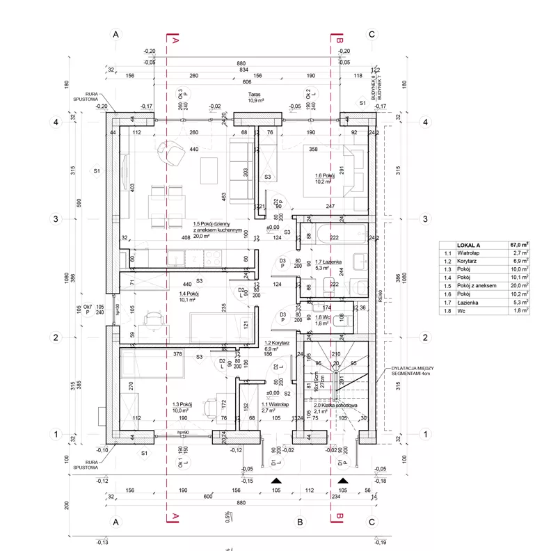 4 pokoje, mieszkanie 67,00 m², parter, oferta nr 10A, Apartamenty Południowa, Dys, ul. Południowa